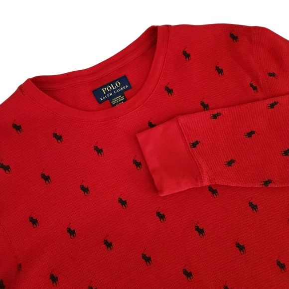 POLO RALPH LAUREN Red Thermal Knit Sleepwear Top Medium - Picture 2 of 11